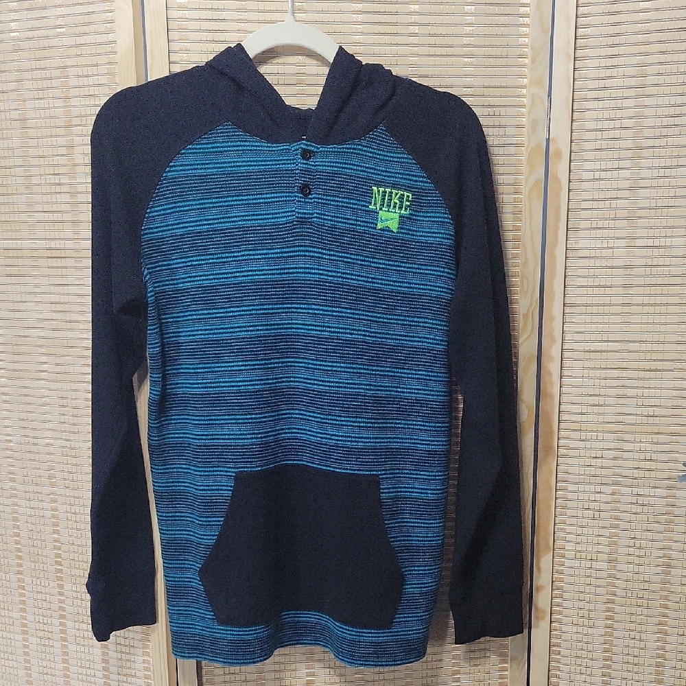 EUC Nike Striped Thermal Hoodie - Turqoiuse/Black - Boys - XL